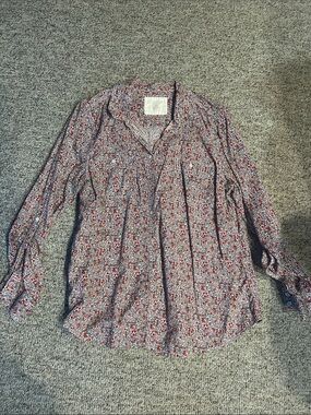 Sonoma Red Floral Button-Down Blouse